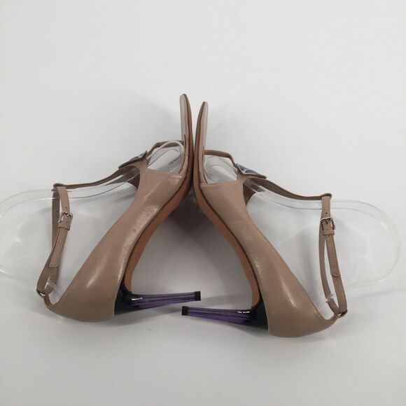 Tom Ford for Yves Saint Laurent Dali Lip Open Toe High Heels 37 Beige Tan Purple - Picture 5 of 8